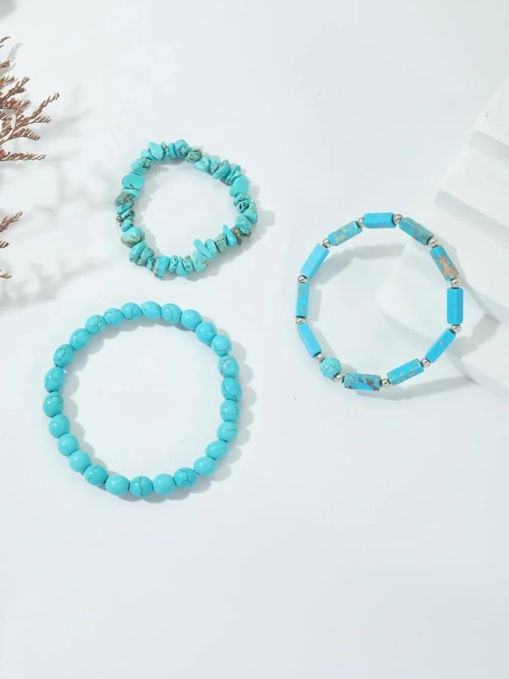 Set of 3 Handmade Natural Stone Bracelets - 8mm Crystal Beaded Stretch Jewelry